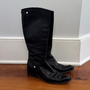 Stuart Weitzman Knee High Black Leather Riding Boots Silver sz 8 W Spain